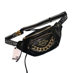 Love Moschino PU Leather Gold Tone Heart Chain Fanny Pack